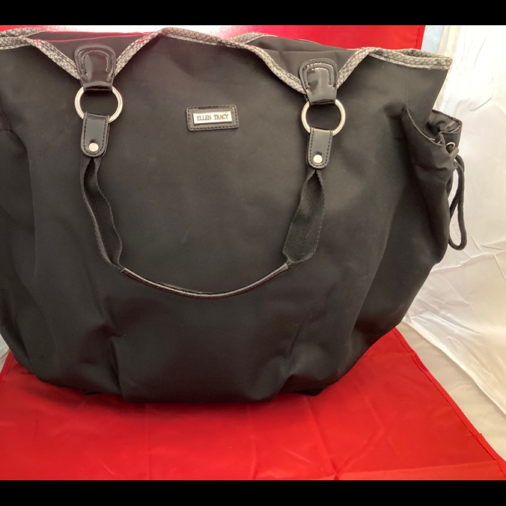 Ellen Tracy Black Microfiber Tote Bag